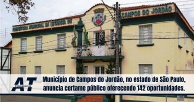 Município de Campos do Jordão, no estado de São Paulo, anuncia certame público oferecendo 142 oportunidades.